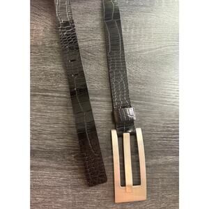 Express Black Croc Embossed Silver‎ Buckle Belt Size Small Made in Italy Leather